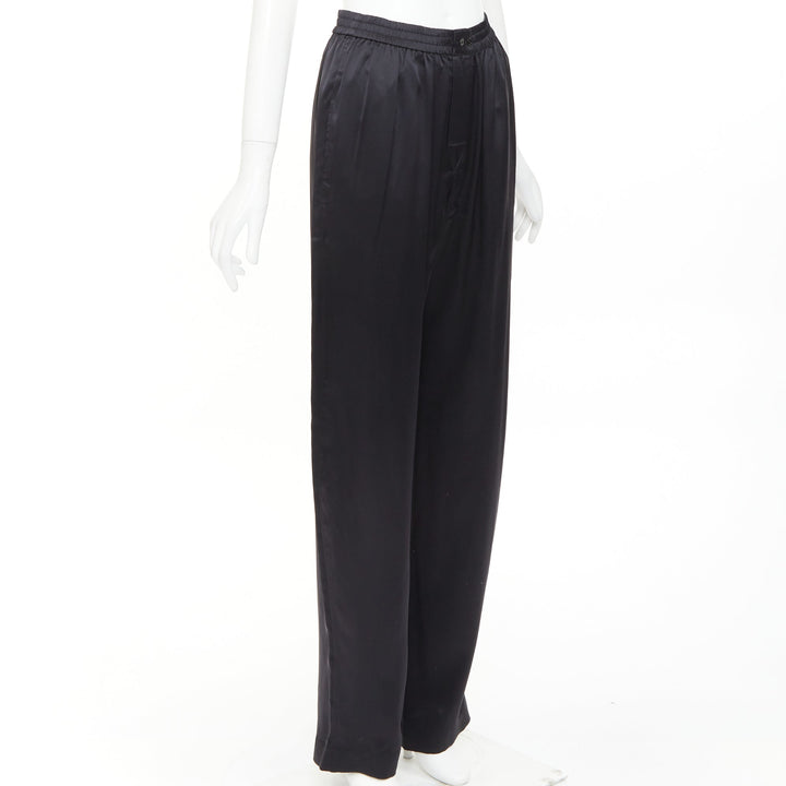 ALEXANDER WANG 2021 100% silk  black mesh V logo cut out relaxed lounge pants XS