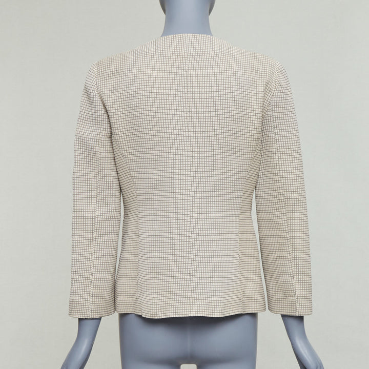 EMPORIO ARMANI beige grid overstitch quilted double breasted blazer IT44 L