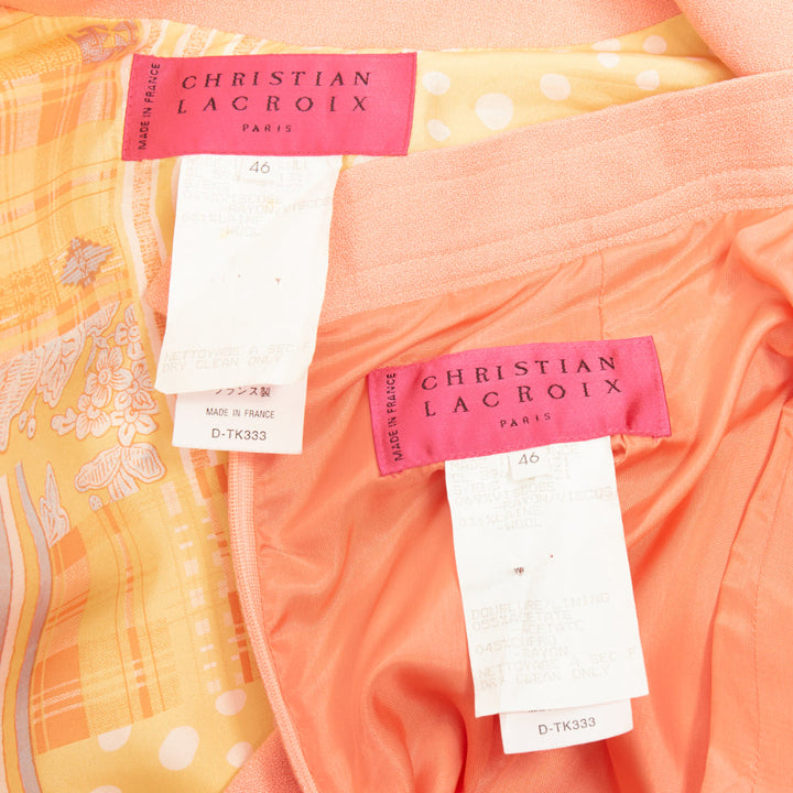 CHRISTIAN LACROIX Vintage peach single gold button wool skirt suit FR46 3XL