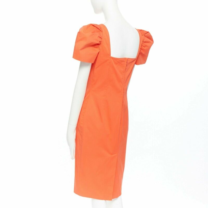 DSQUARED2 red orange ruche drape dart puff sleeve big shoulders dress IT44 L