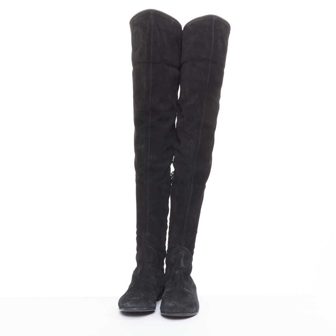 GIUSEPPE ZANOTTI Sandra black suede flat over the knee thigh high boots EU35