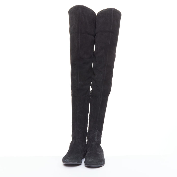 GIUSEPPE ZANOTTI Sandra black suede flat over the knee thigh high boots EU35
