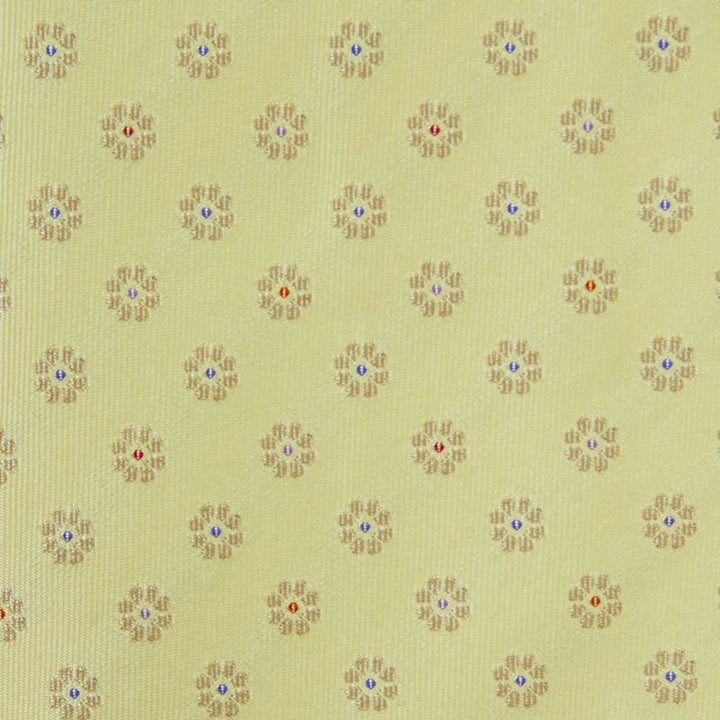 HERMES Heavy Silk light yellow multicolour flower dot pattern classic neck tie