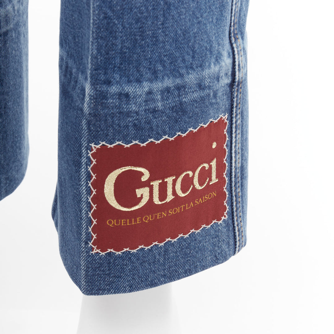 GUCCI Alessandro Michele blue washed cotton red logo patch flared jeans 28"