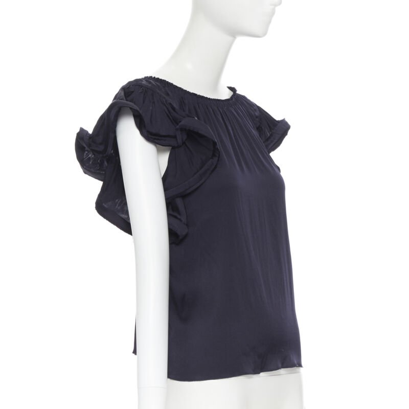 LANVIN ALBER ELBAZ 2008 stretch silk elasticated neck ruffle sleeve top FR34 XS