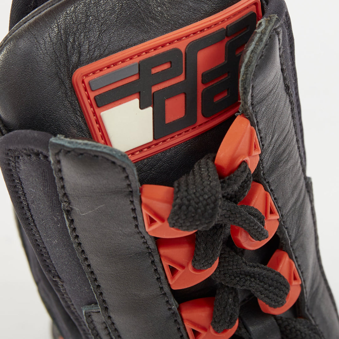 PRADA 2018 Runway black leather neoprene orange accent chunky heel boots EU37