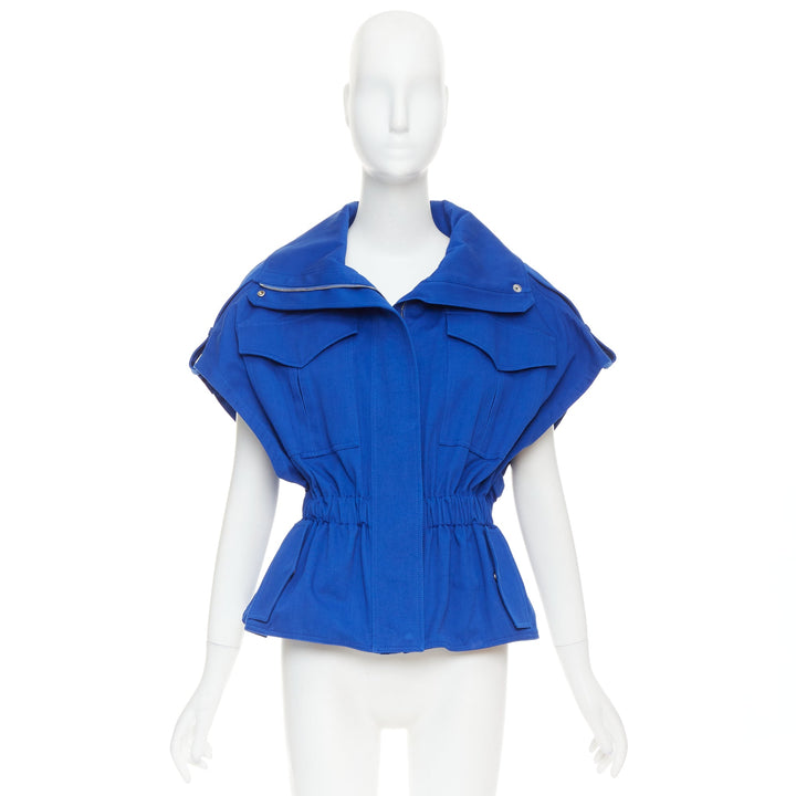 ALEXANDRE VAUTHIER elecrtic blue cinched military safari vest jacket FR36 S