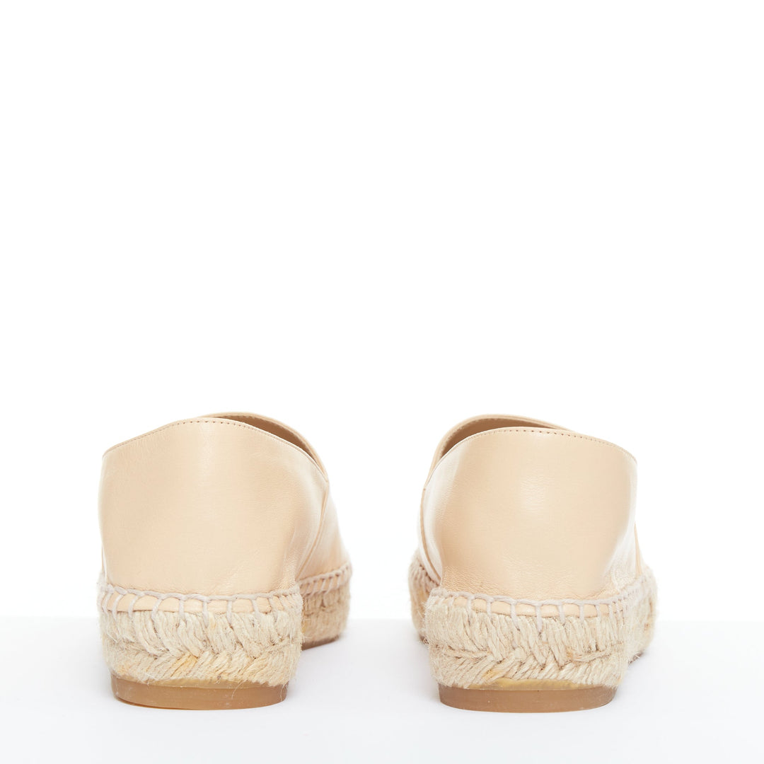 CHANEL nude lamb leather CC logo black toe cap beige espadrille shoes EU38