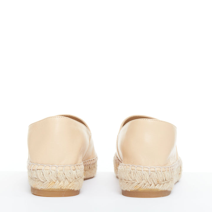 CHANEL nude lamb leather CC logo black toe cap beige espadrille shoes EU38