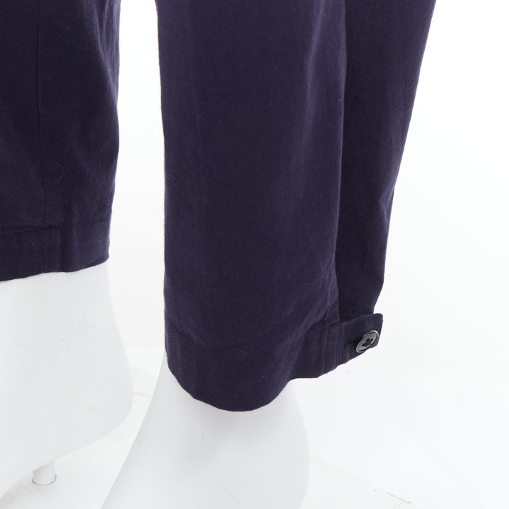 YOHJI YAMAMOTO navy 100% cotton pleated front tapered pants JP4 XL