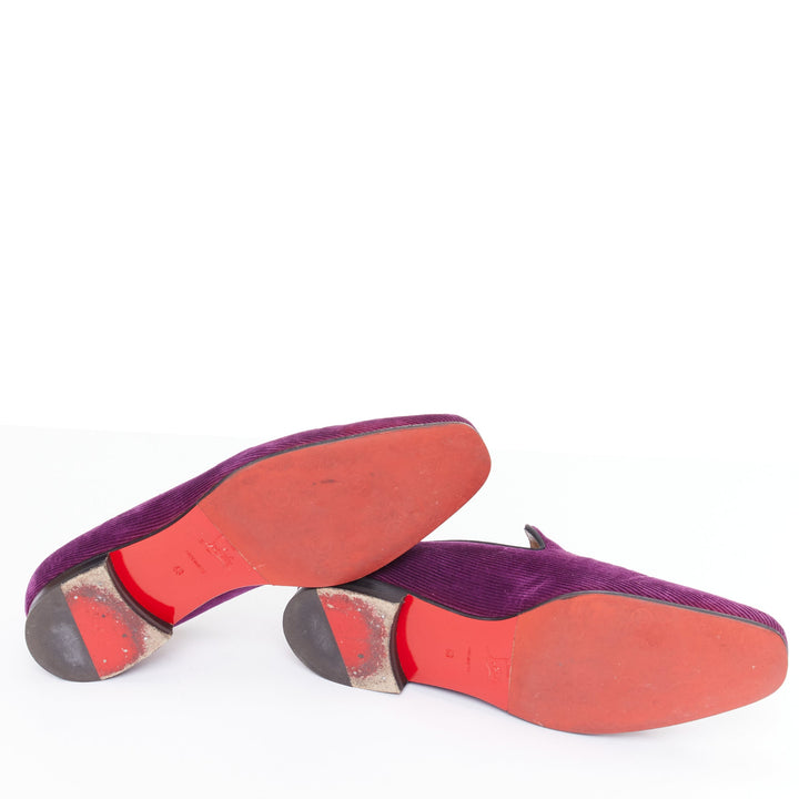 CHRISTIAN LOUBOUTIN Tassilo purple corduroy black spiked tassels loafer EU43