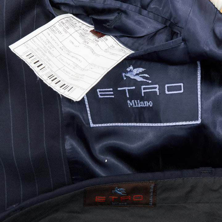ETRO navy pinstripe 100% wool single breasted cropped blazer jacket IT50 L
