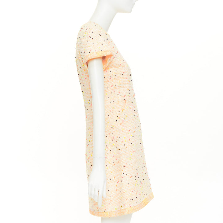 CHANEL 2019 Runway pastel peach multi color speckle tweed lace dress FR36 XS