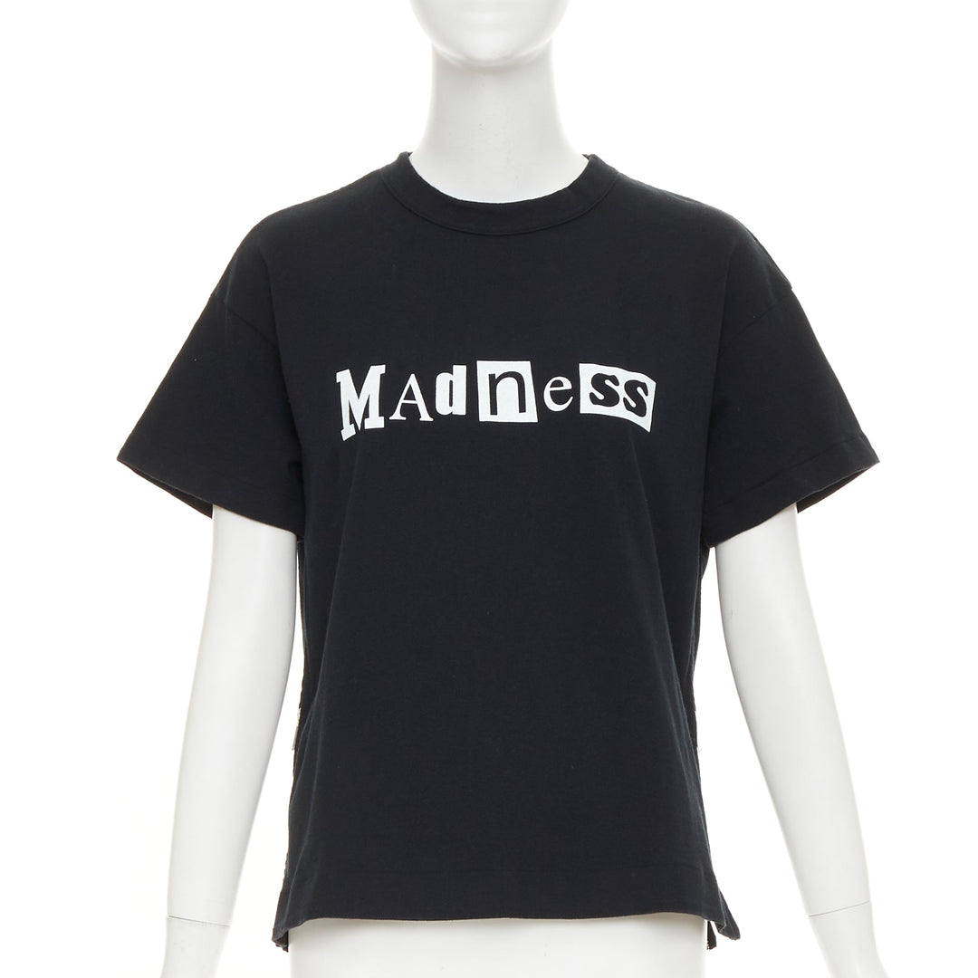 SACAI 2017 black cotton white Madness patch silver side zip tshirt JP2 M