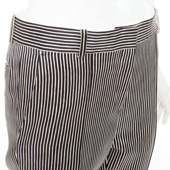 CELINE Phoebe Philo cream black silk new pure wool striped trousers FR36 S