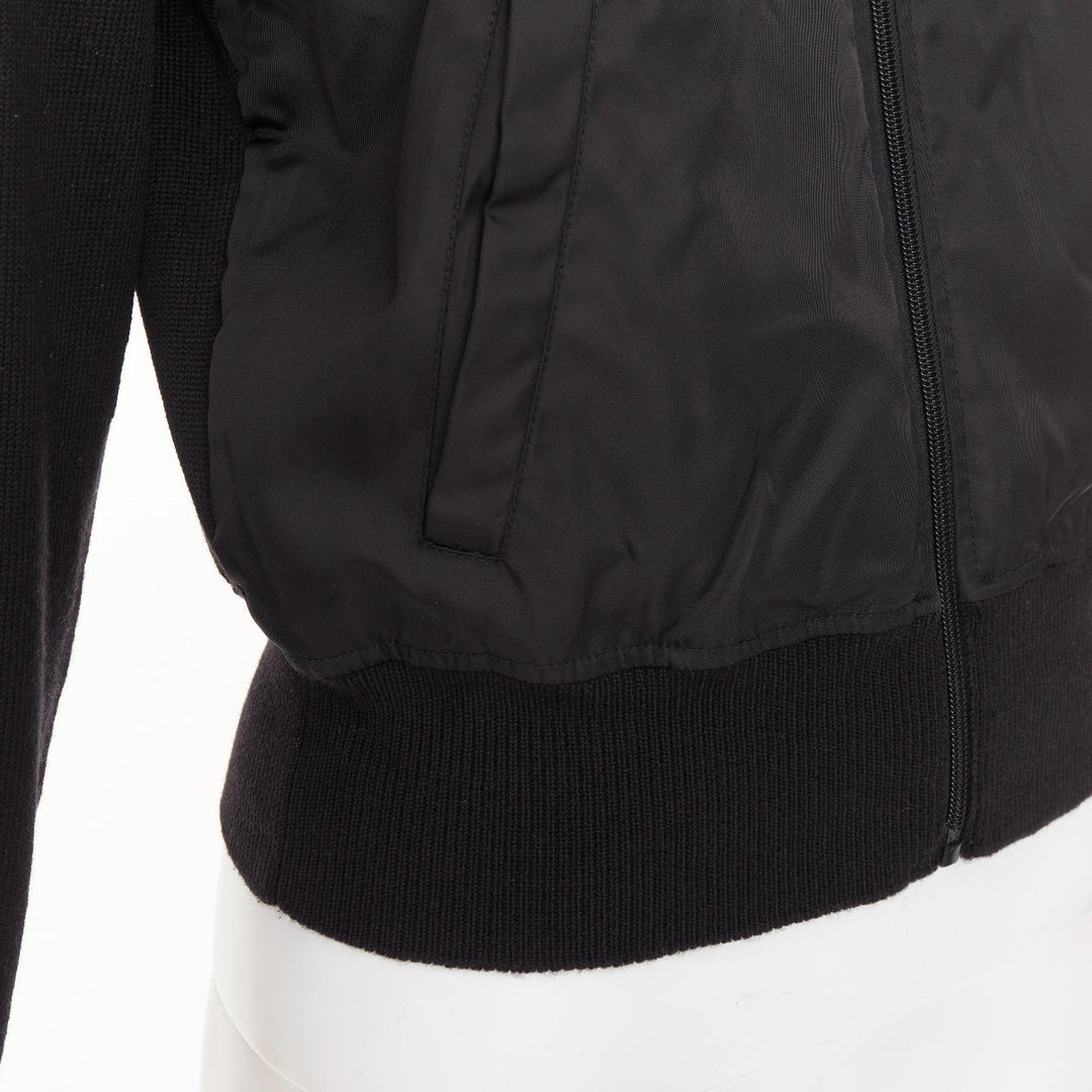PRADA 2021 wool nylon front silver triangle plague zip up hoodie jacket IT42 M