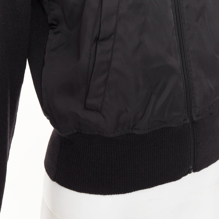 PRADA 2021 wool nylon front silver triangle plague zip up hoodie jacket IT42 M