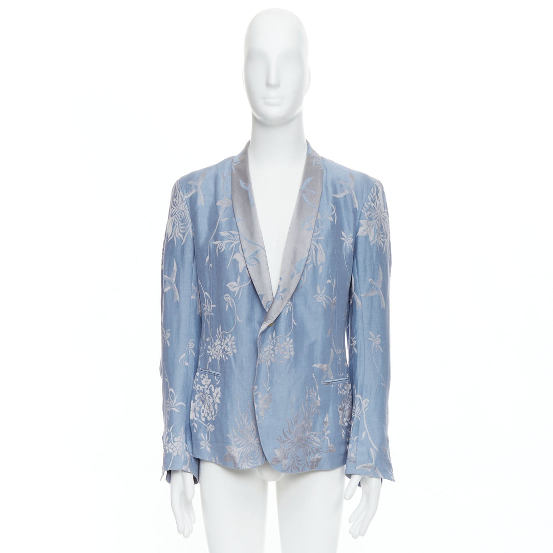 rare HAIDER ACKERMANN 2015 Runway blue silver linen silk floral brocade blazer M