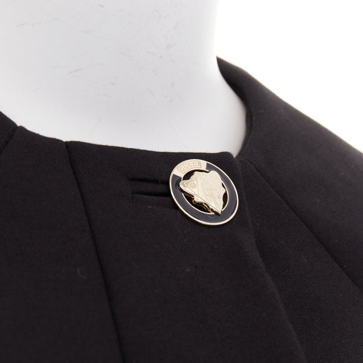 GUCCI 2007 Vintage black cotton crest logo button flared sleeves coat IT36 XXS
