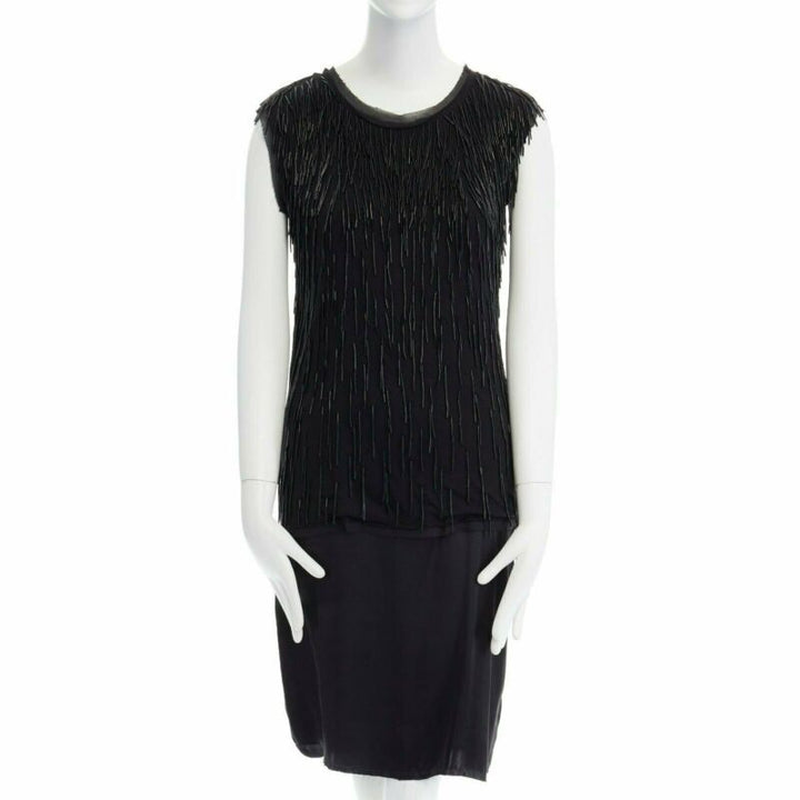 LANVIN ALBER ELBAZ black beaded fringe embellished flapper silk dress FR34 XS