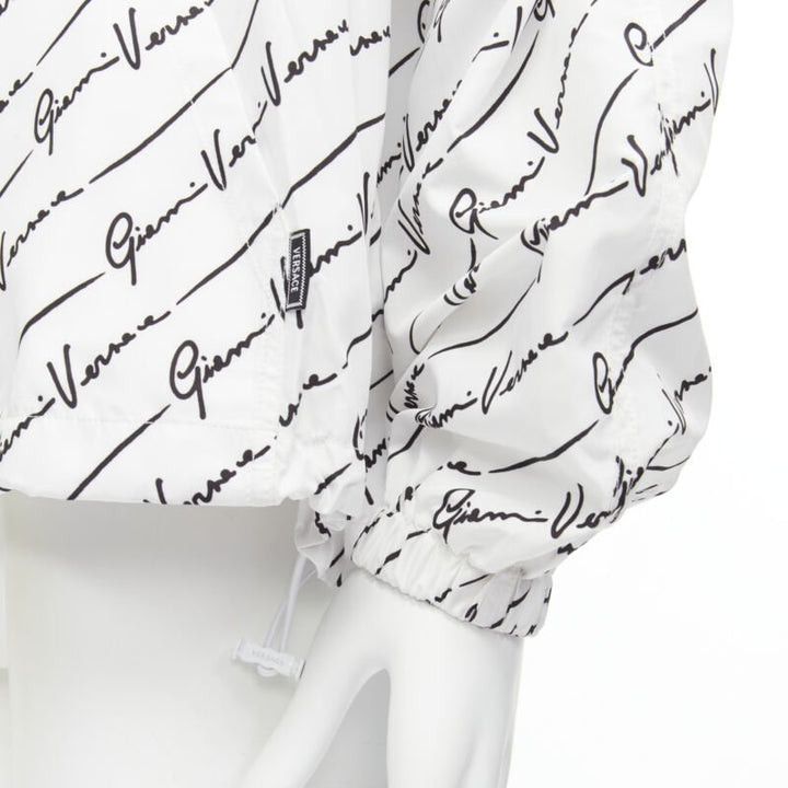 VERSACE Gianni Signature white black nylon hooded windbreaker jacket IT50 L