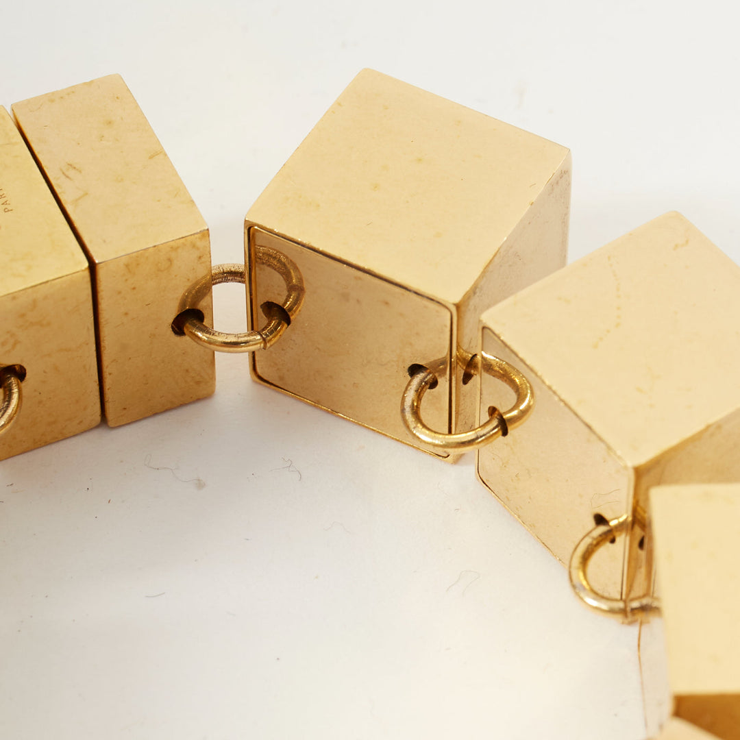 CELINE Phoebe Philo antique gold 3D cube geometric link chain bracelet