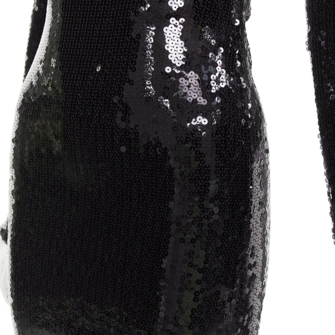 ALEXANDRE VAUTHIER SS2023 Runway black sequinned off shoulder stretch midi dress