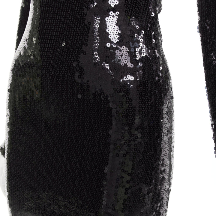 ALEXANDRE VAUTHIER SS2023 Runway black sequinned off shoulder stretch midi dress