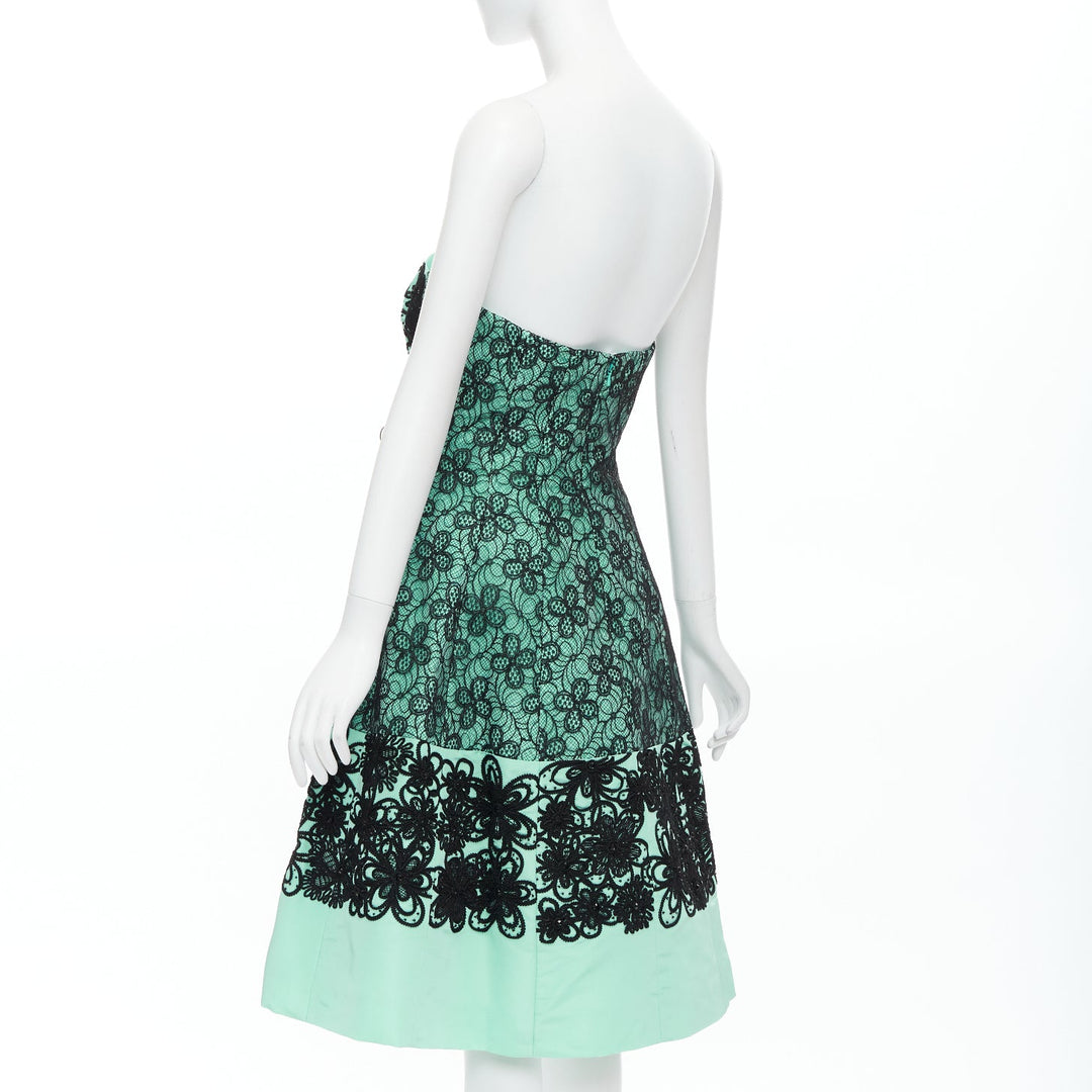 OSCAR DE LA RENTA 2016 Runway teal silk turquoise cocktail black dress US4 S