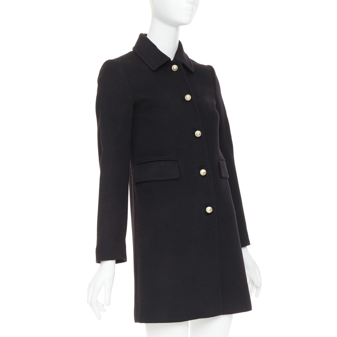GUCCI 2015 black wool GG pearl button collared pocketed coat IT36 XXS