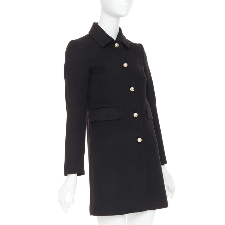 GUCCI 2015 black wool GG pearl button collared pocketed coat IT36 XXS