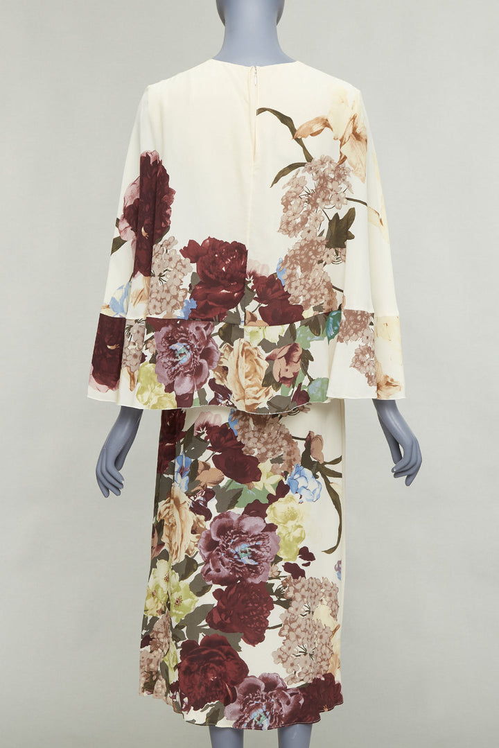 VALENTINO 2016 Runway cream floral print cape back ruffle sleeve dress