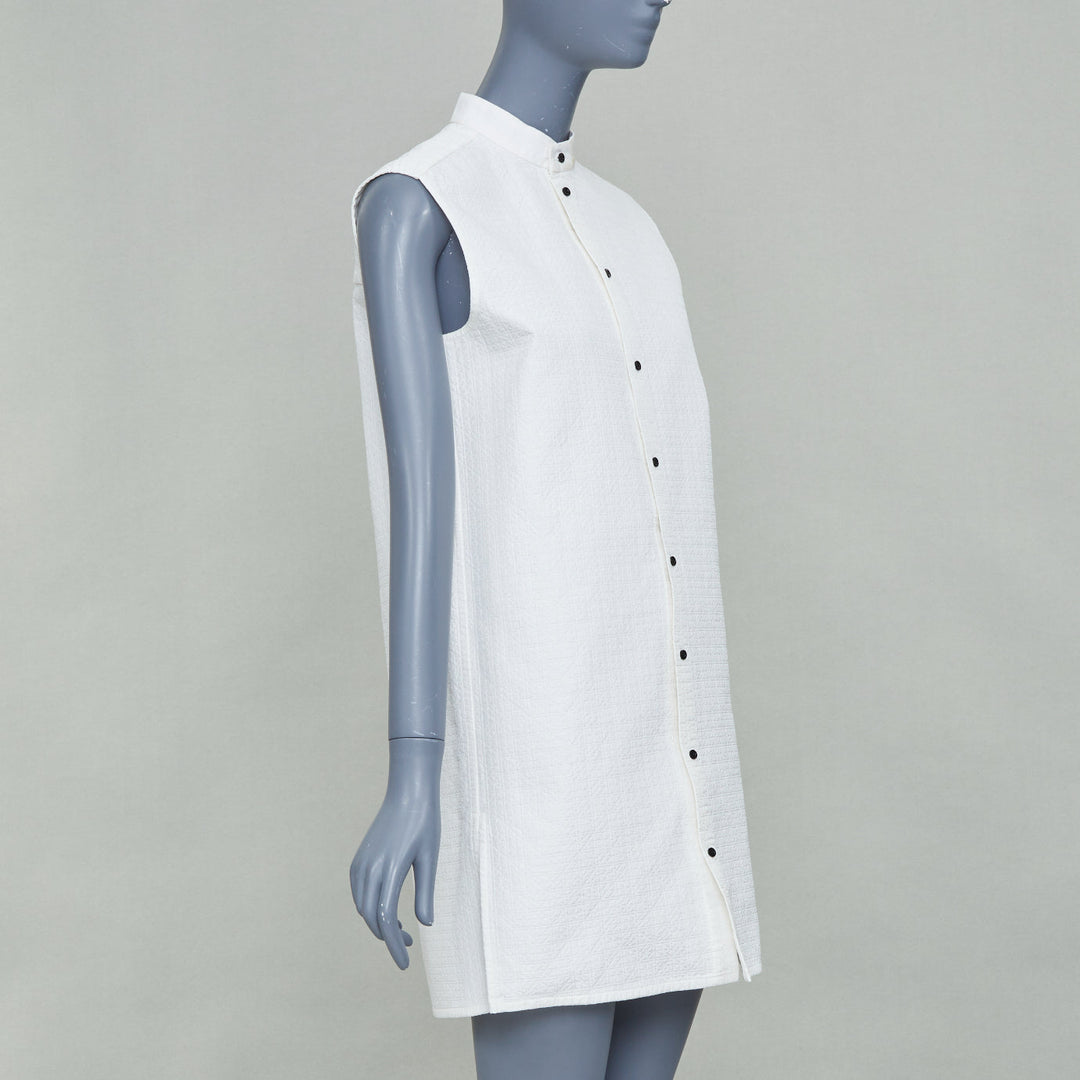 LOUIS VUITTON 2021 white cotton sleeveless mandarin collar shirt dress FR34 XS