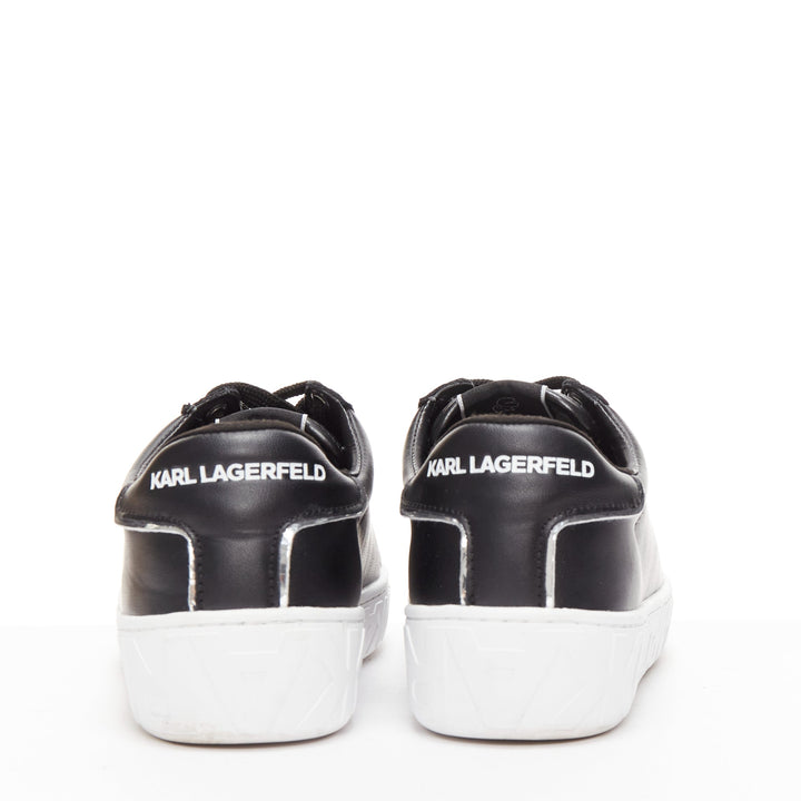 KARL LAGERFELD black leather silver logo chunky lace up sneakers EU38