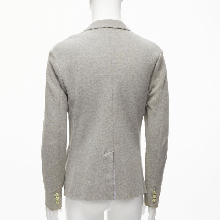 SACAI 2015 light grey cotton contrast collar knitted blazer jacket JP2 M