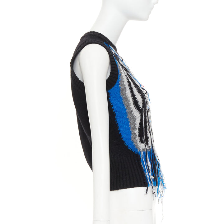 CHARLES JEFFREY LOVERBOY guddle tassel fringe punk graphic knit sweater vest XS