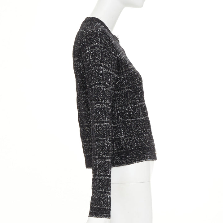GUCCI 2025 black silver metallic checked Vintage GG buttons cardigan sweater XS