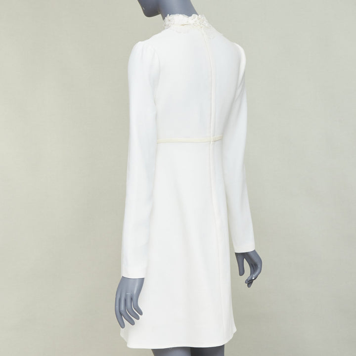 GIAMBATTISTA VALLI cream wool crepe purple floral lace bib mini dress IT42 S