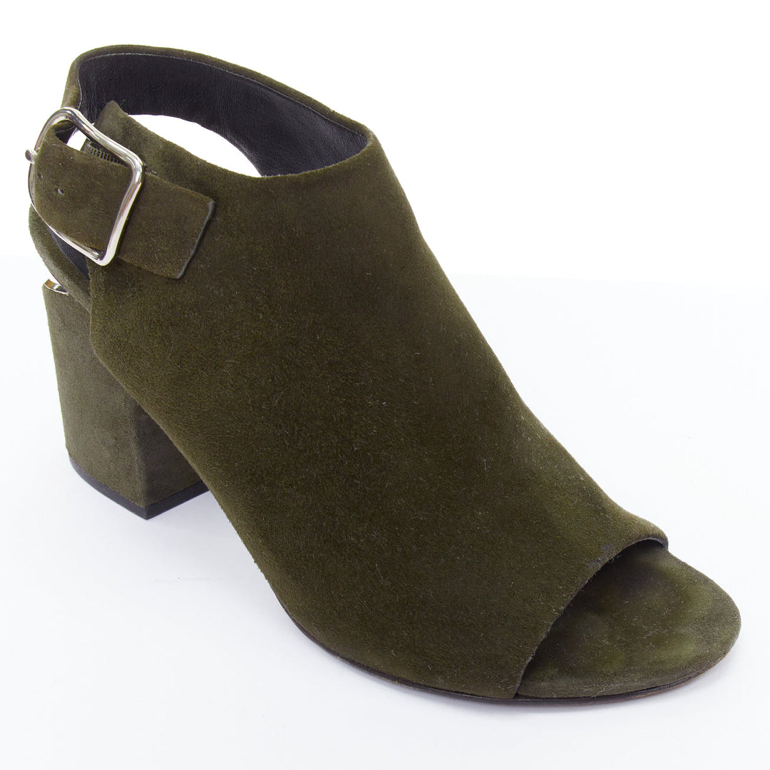 ALEXANDER WANG Nadia green suede silver cut out open toe heels EU39