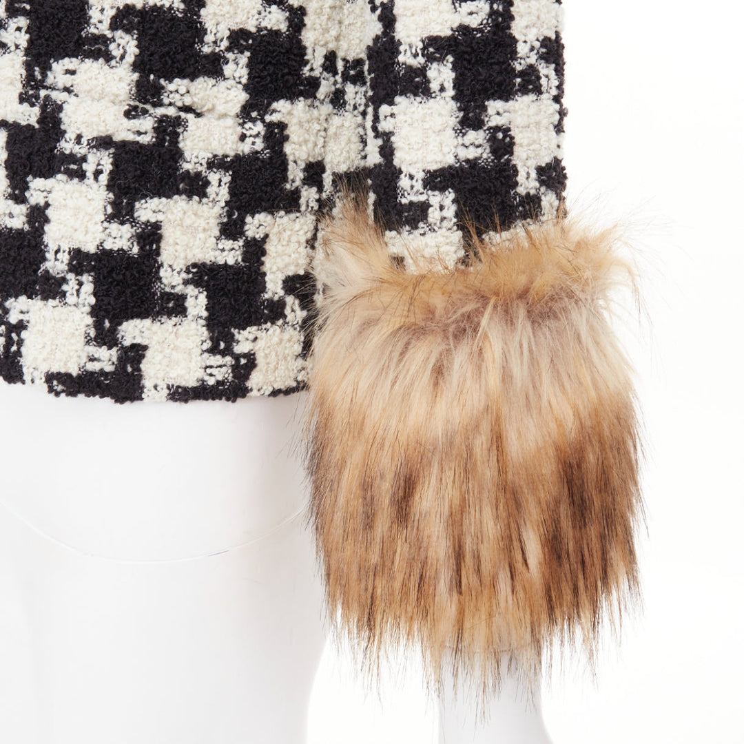 VALENTINO 2025 Runway Mossi Faux Fur Houndstooth wool tweed jacket IT36 XS