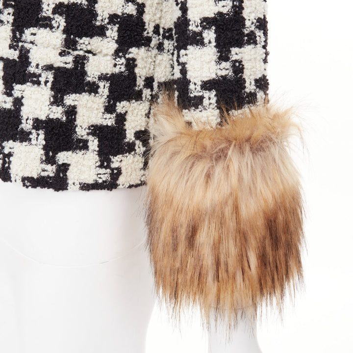 VALENTINO 2025 Runway Mossi Faux Fur Houndstooth wool tweed jacket IT36 XS