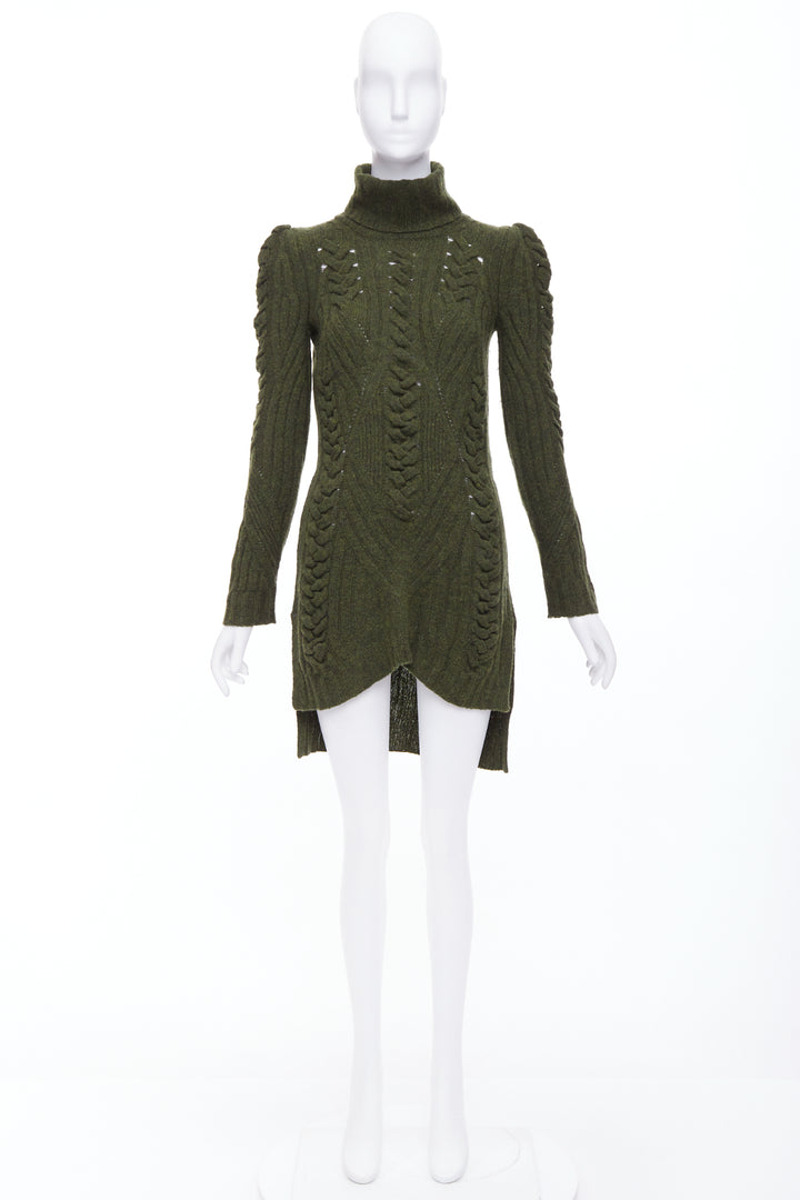 OLD CELINE 2010 Runway Phoebe Philo green wool cashmere cable knit dress S