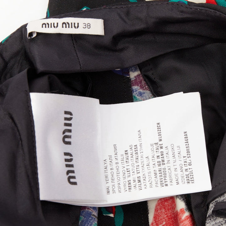 MIU MIU 2014 black red blue wool floral cropped kick flare trousers IT38 XS