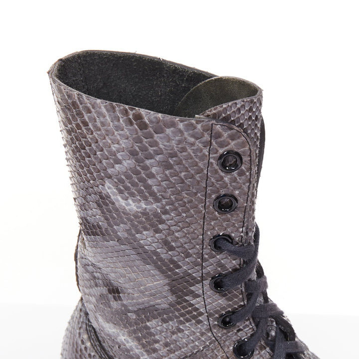 rare JIL SANDER grey python print scaled leather lace lug sole combat boots EU43