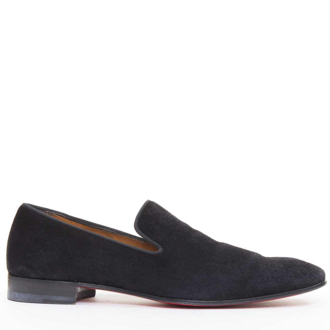 CHRISTIAN LOUBOUTIN Dandelion black suede classic minimal slip on loafers EU39.5
