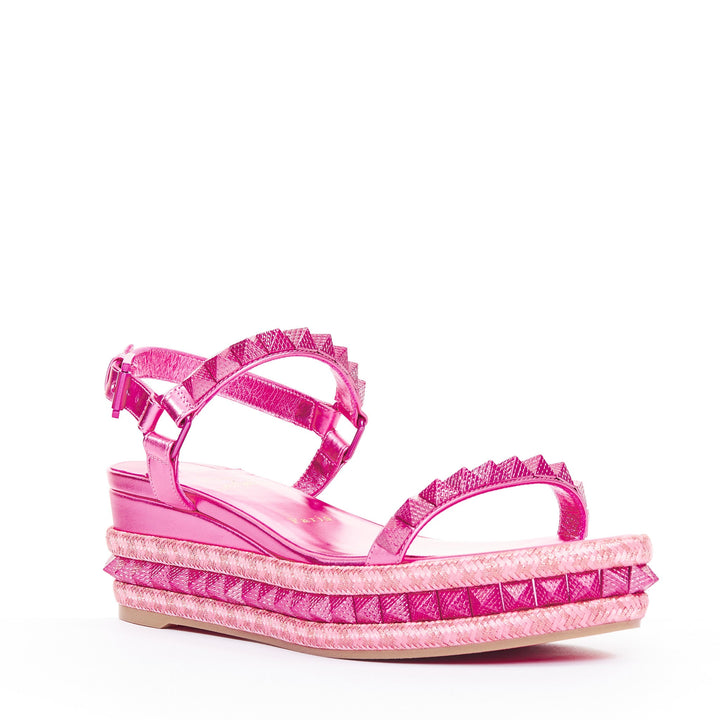 CHRISTIAN LOUBOUTIN Pyraclou 60 glam metallic pink spikes platform wedges EU38