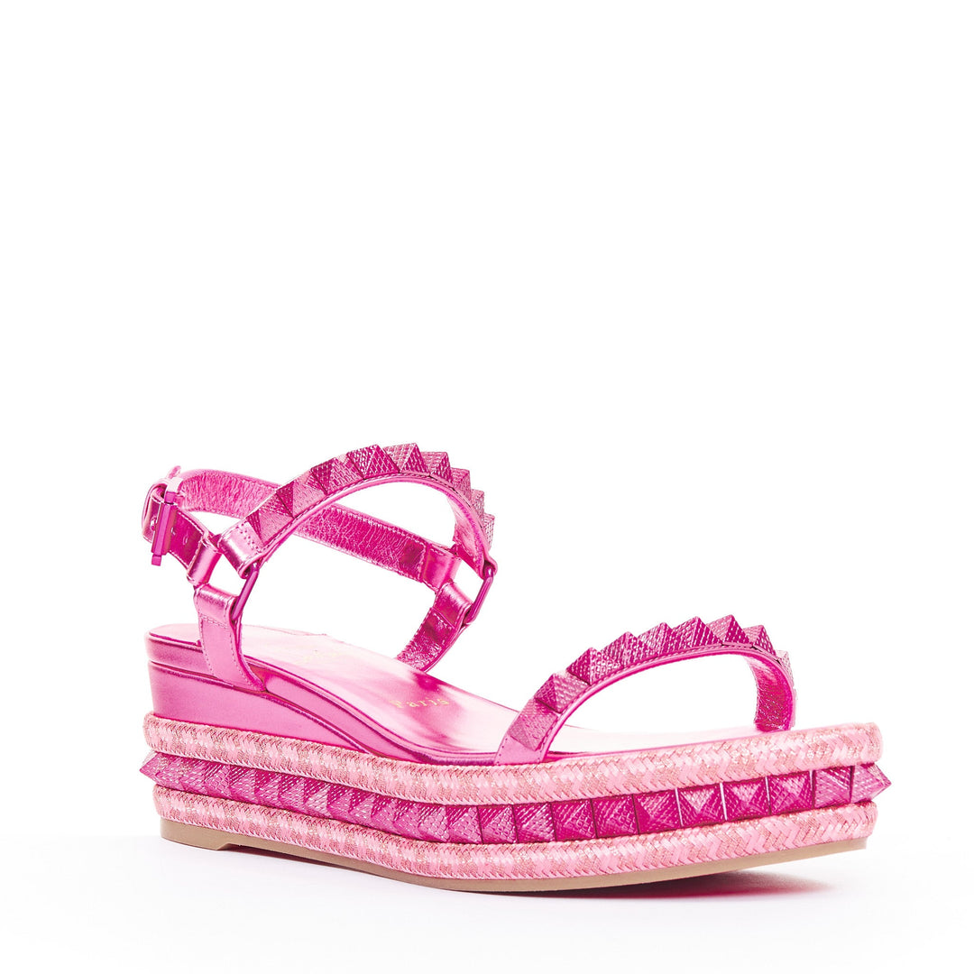 CHRISTIAN LOUBOUTIN Pyraclou 60 glam metallic pink spikes platform wedges EU39