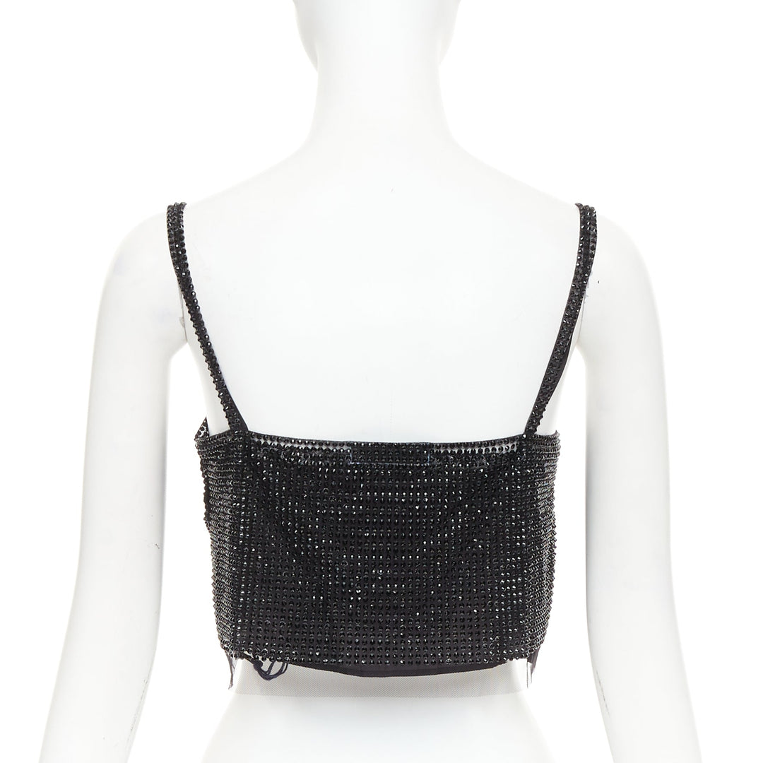 PRADA 2021 black crystal rhinestone mesh space spaghetti strap crop top IT38 XS