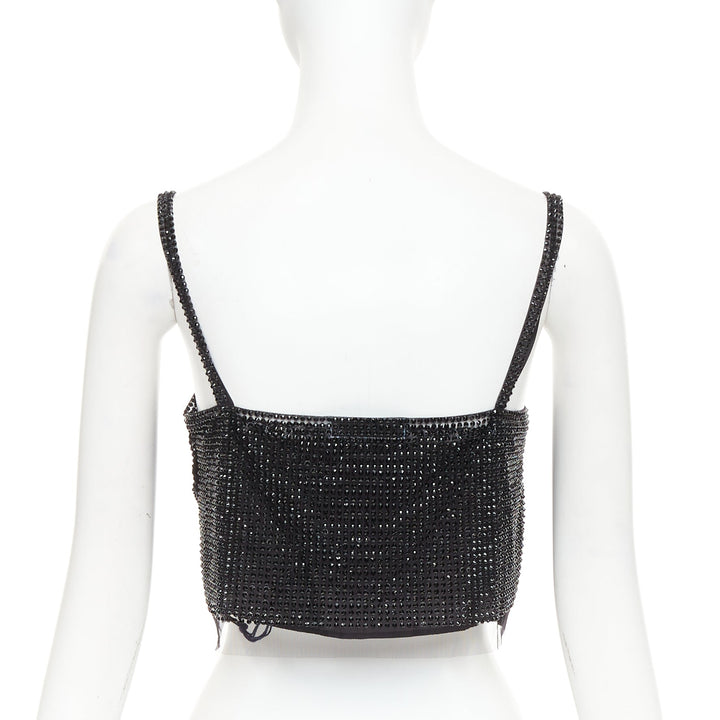PRADA 2021 black crystal rhinestone mesh space spaghetti strap crop top IT38 XS