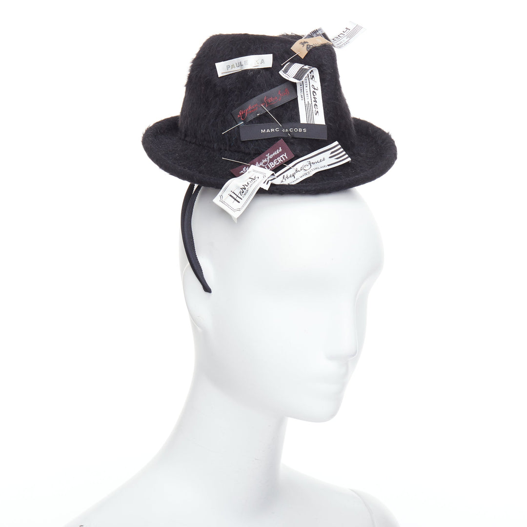 rare STEPHEN JONES MILLINERY 2008 PLU melusine mini trilby multi label top hat